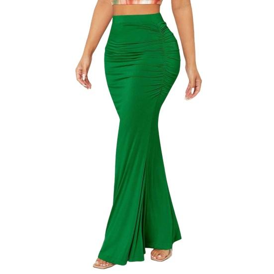 Юбка «рыбий хвост» с высокой талией, присборенная, женская юбка, однотонный дизайн, эффект похудения, длинная юбка, для работы, уличная одежда