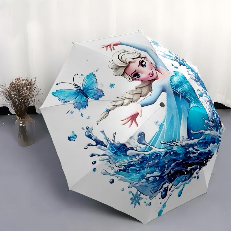 Frozen Elsa, Water Splash Themed Automatic Opening and Closing Umbrella, Brightly Colored 8-rib Portable Umbrella, Suitable for Men and Women, A Perfe