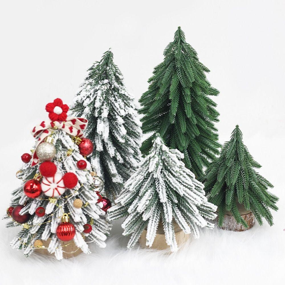 Флокированная кедровая елка ручной работы, стабильная мини-рождественская елка, креативная мини-снежная сосна, рождественская елка