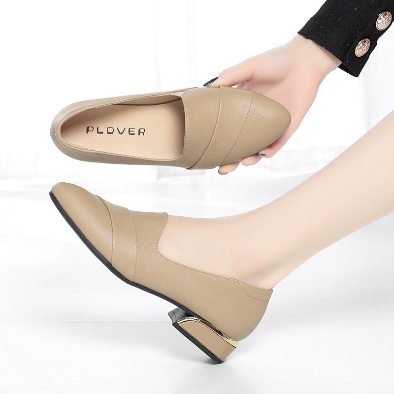 Size 35-41 Deep Mouth Women High Heels Shoes Genuine Leather Shoes Casual Women Pumps Ladies Office Work Shoes Low Heel Loafers