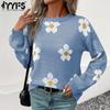 Women's Fashion Casual Floral Print Autumn Winter Long Sleeve O-Neck Sweaters