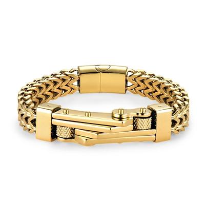 Роскошный позолоченный браслет для мужчин, ширина 12 мм, нержавеющая сталь, квадратная цепочка Франко, мужские браслеты на запястье с магнитной застежкой