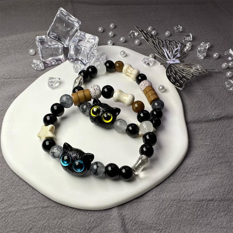 Модный браслет из бисера с милым котом, черно-белые бусины, браслет с мультяшными животными Kawaii