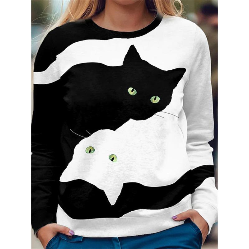 Shoulder Sleeves for Spring Autumn Comfortable and Fashionable Simple and Loose 3D Digital Printed Women's Clothing Pullovers & Long Sleeves