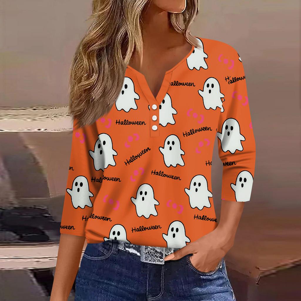 Women's T Shirt Tee Print Button 3/4 SleeveDaily Weekend Fashion Basic V- Neck Regular Top