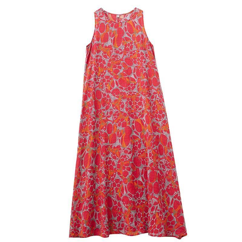 Sleeveless Plus Size Cotton Vintage Floral New In Dresses for Women Casual Loose Long Summer Dress