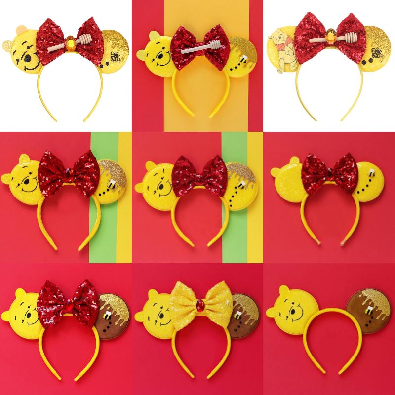 Cartoon Piglet Tigger Hair Accessories Women Winnie the Pooh Bear Ears Hairbands Kids Eeyore Bow Headbands For Girls Gift