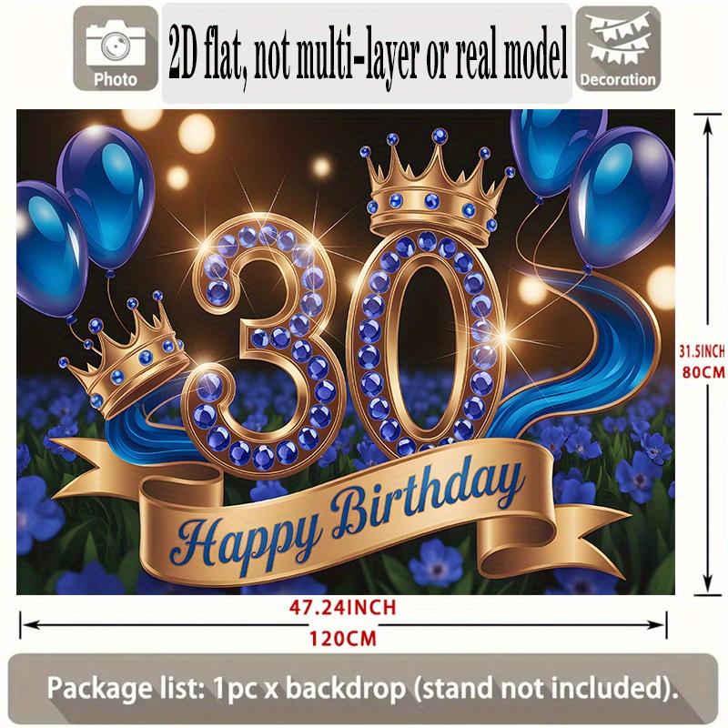2D flat banner, 1 piece, elegant blue and gold color scheme birthday background decoration for 30th anniversary, background