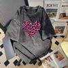 Unisex Leopard Heart Retro Distressed T-Shirt - Trendy Loose-Fit Summer Style