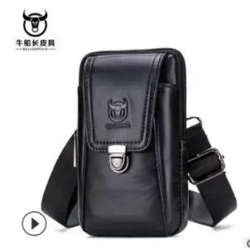 BULLCAPTAIN Genuine Leather Waist Pack Fanny Pack Belt Bag Phone Pouch Bags Travel Waist Pack Male Small Waist Bag Leather Pouch