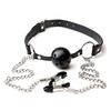 PU Leather Oral Sex Toy with Chain Clip Breast Nipple Clamps Bondage Harness Adult Game - Erotic Toy Mouth Gag Ball