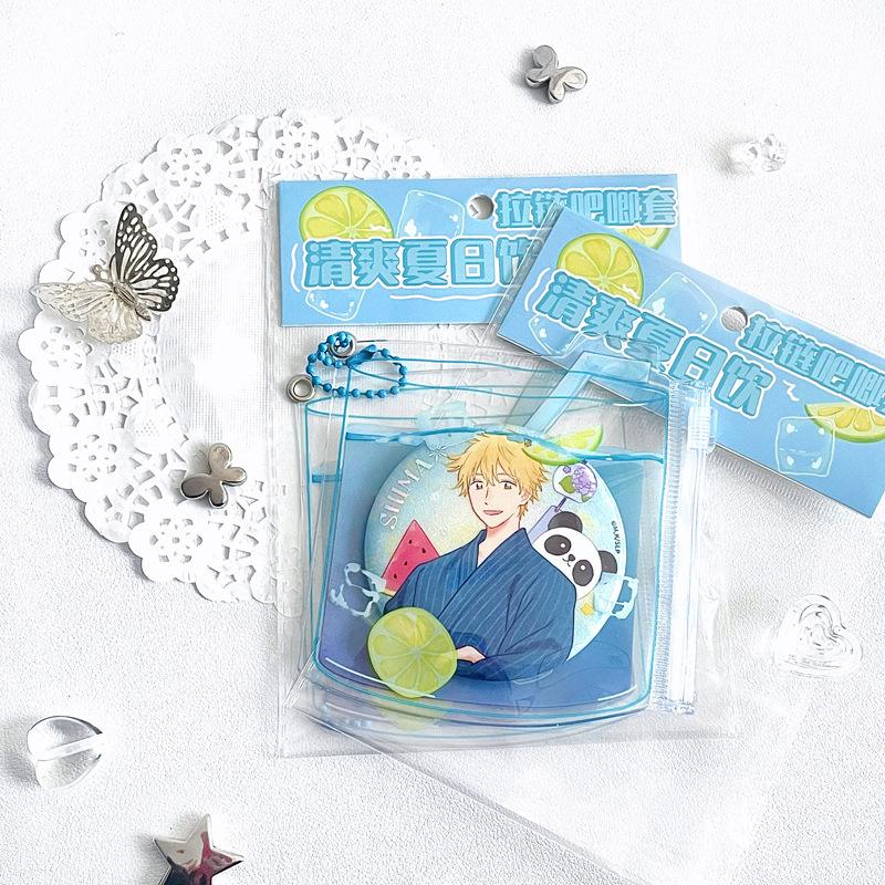 1Pc Kawaii Summer Drink Badge Holder for 58~75mm Anime Baji Display Storage Bag Dust-proof Protective Case Cute Backpack Pendant
