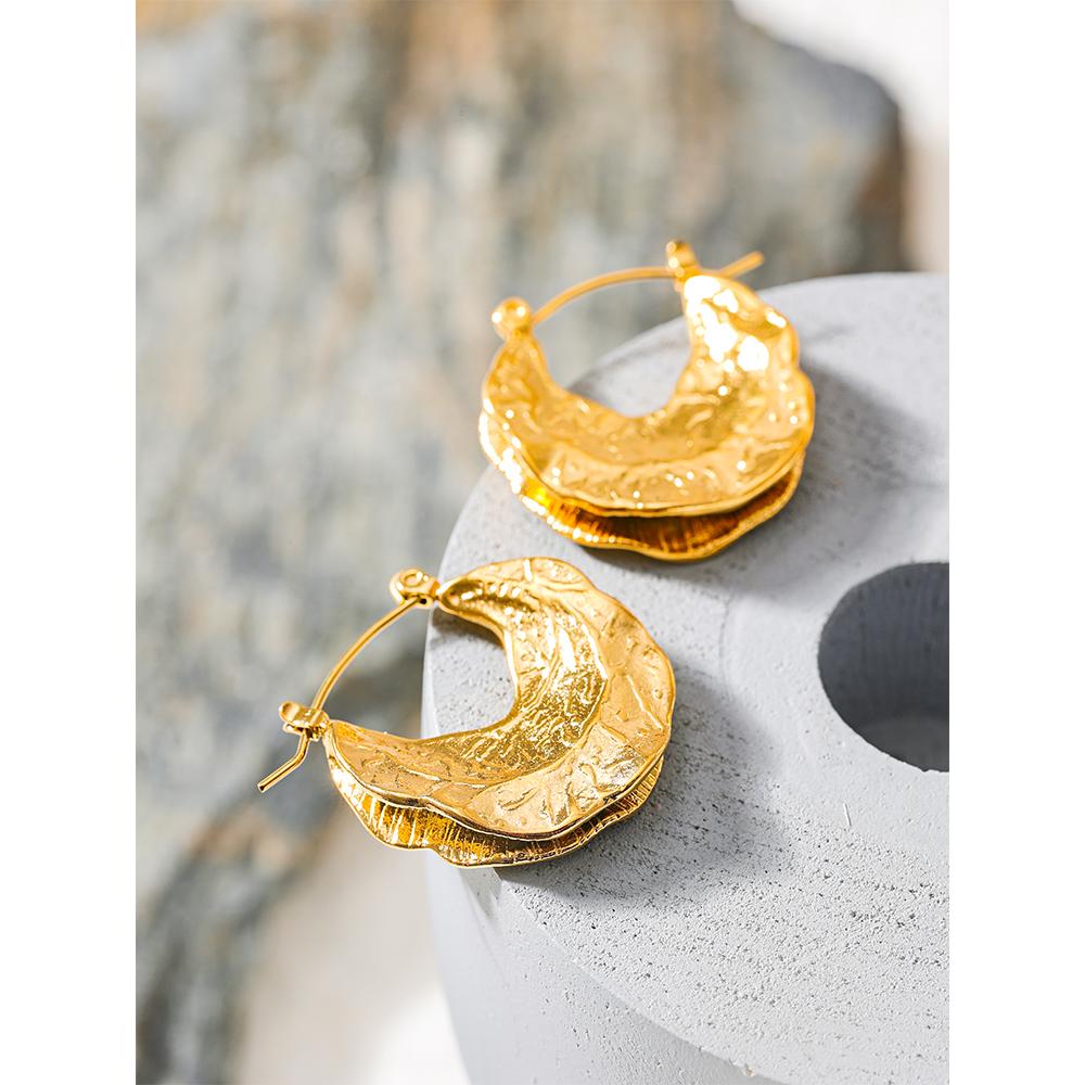 Yhpup New Stainless Steel 18K Gold Color Geometric Unusual Huggie Earrings Statement Stereoscopic Waterproof Stylish Jewelry