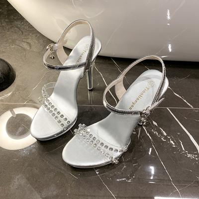 Хрустальные туфли на высоком каблуке женские шпильки супер фея прозрачные банкетные свадебные туфли большой размер шпилька острый носок показывающие ноги длинные фея стразы