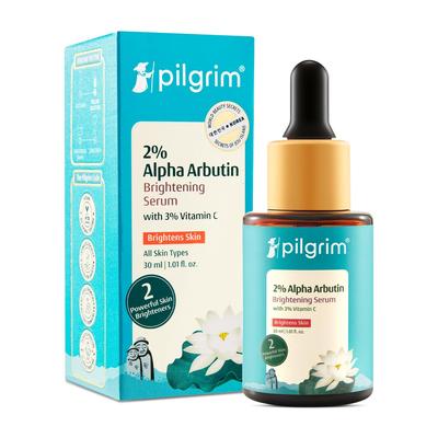 Pilgrim 2% Альфа-арбутин 3% Витамин C Осветляющая сыворотка для лица Для сияния кожи Все типы кожи 30 мл Веганская Не тестируется на животных