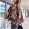 2022 Леопардовый принт Длинный рукав Джинсовая куртка Топ