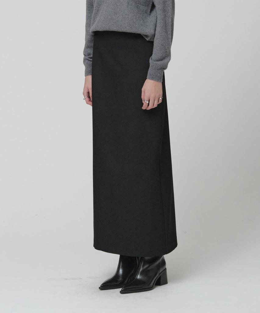 Muse [Essentiel] Aubier Minimal Wool-Blend Long Maxi Skirt_Black