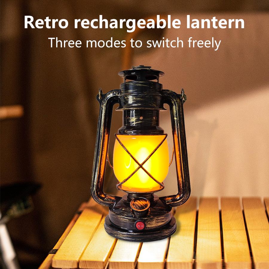 USB Rechargeable Vintage Style LED Camping Light Lightweight Horse Lantern Hanging Tent Light Outdoor Use Kerosene 3 Lighting Modes Lighting