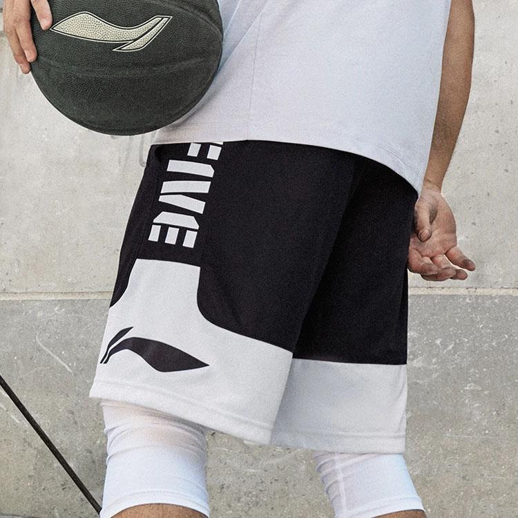 Li-Ning Badfive Series Alphanumeric Print Colorblock Elastic Waist Straight Leg Quick-Dry Sports Shorts Men Bottoms AAPT045-1