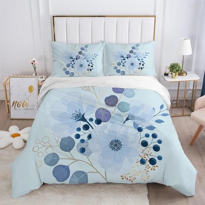 Комплект постельного белья Rustic Flower White из микрофибры с изображением листьев деревьев и цветов, комплект пододеяльников с 3D-принтом и наволочками, декор комнаты