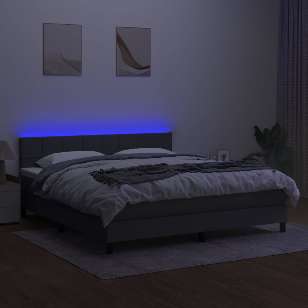 Box Spring Bed with Mattress & LED Dark Grey 180x200 cm Fabric