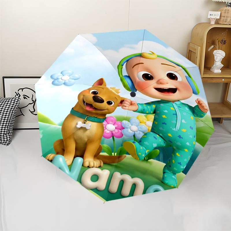 Custom Name Cocomelon Theme Automatic Umbrella, Lightweight & Portable, 8 Rib, Perfect for Outdoor Travel, Birthdays, Christmas, Gifts.
