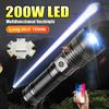 Powerful 200W LED Flashlight Super Bright Torch High Lumen 100000LM Spotlight Rechargeable Lamp Self-protection Lantern