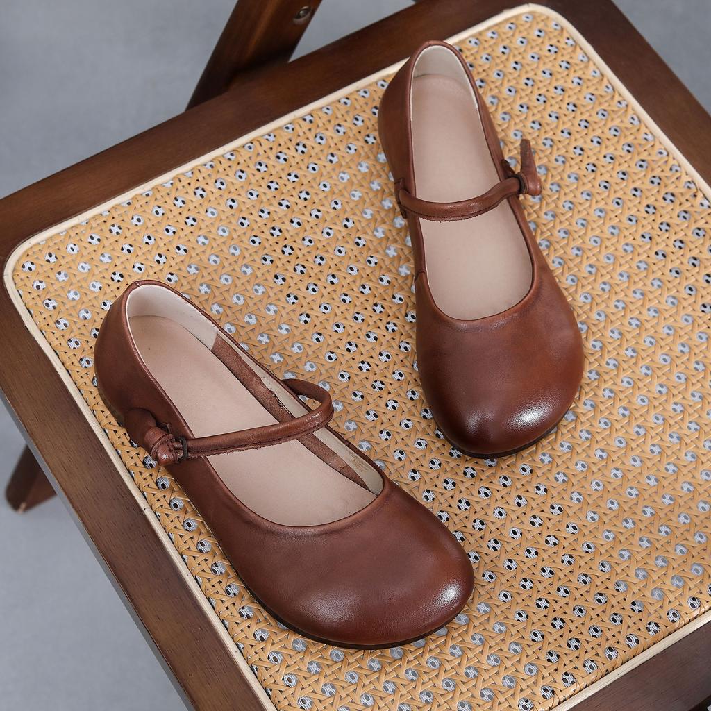 Туфли ручной работы в стиле ретро на плоской подошве из натуральной кожи с мягкой подошвой, удобные туфли для среднего и пожилого возраста, простые женские туфли на весну и осень