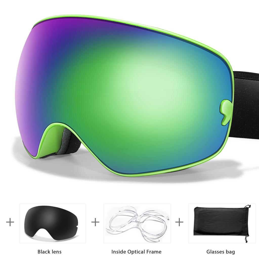 Классические горнолыжные очки, двухслойные, противотуманные, большие горнолыжные очки, UV400, маска для сноуборда, для мужчин и женщин, для зимних видов спорта, очки для сноуборда