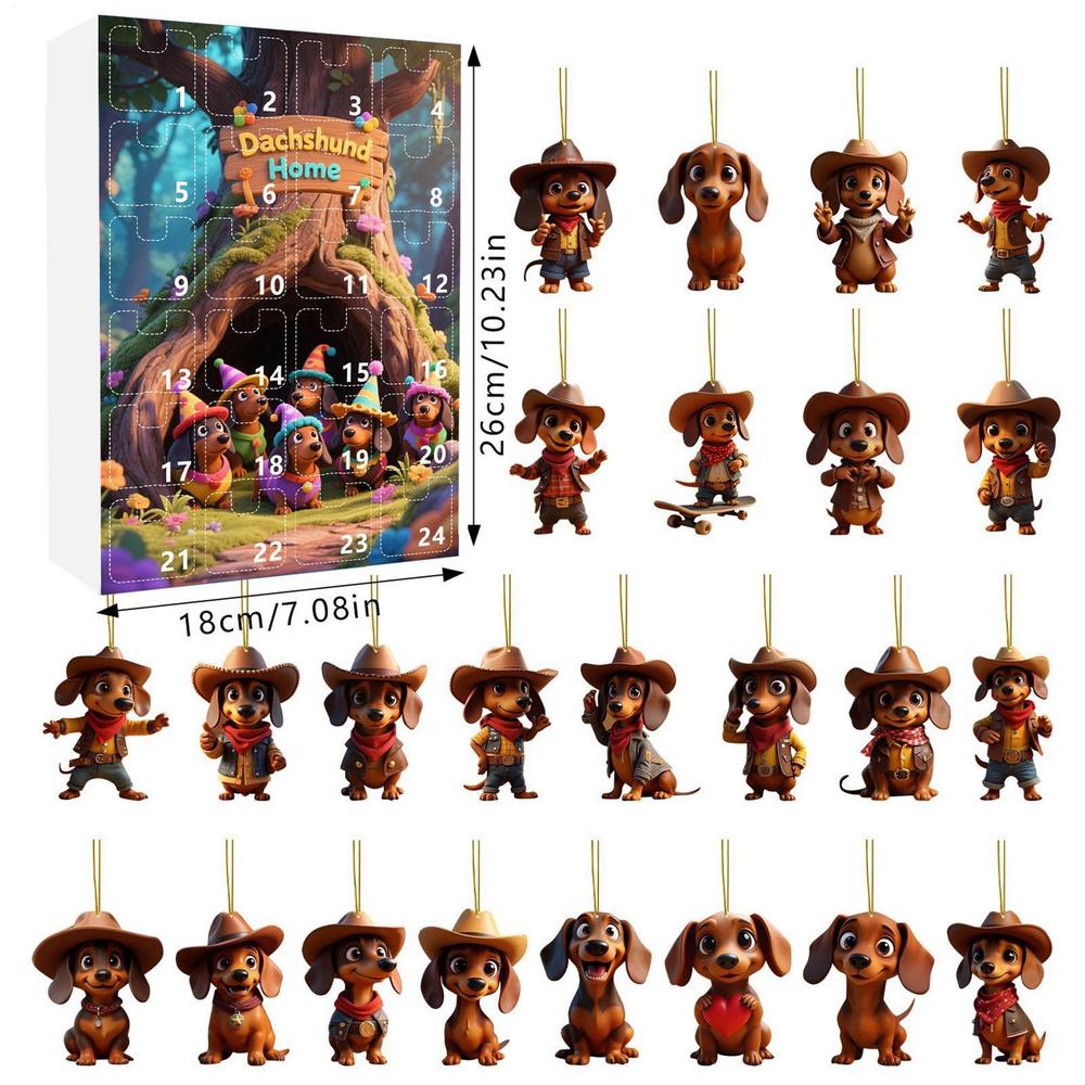 Календарь ожидания Адвента Такса 2025 Рождественский календарь обратного отсчета 24 дня 2D акриловые собачьи украшения для украшения рождественской елки подарки