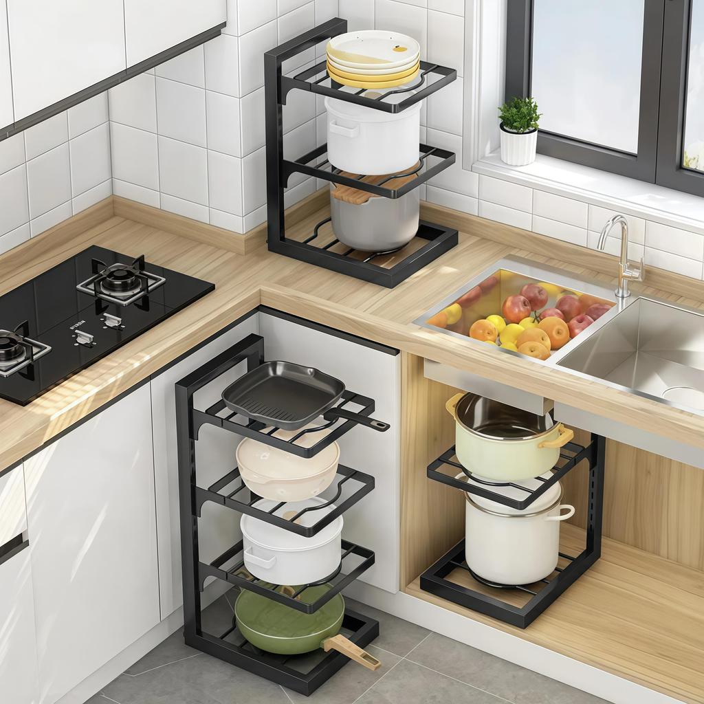 Полка для кастрюль Многослойная полка для хранения кастрюль Кухонная полка из нержавеющей стали Раковина Стойка для хранения кастрюль и сковородок Многослойная бытовая полка для хранения кухонного пространства Экономия места
