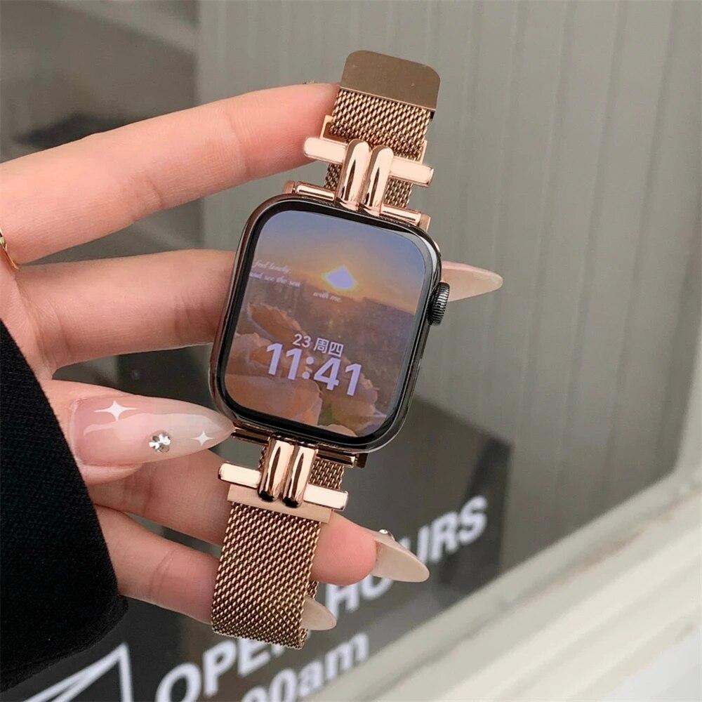 Leopard Print Magnetic Women Gold Wristband for Apple Watch Band Ultra 3 49mm For iWatch Series 11 10 9 8 7 SE3 46mm 44/45/40/38mm Strap Lady Bracelet