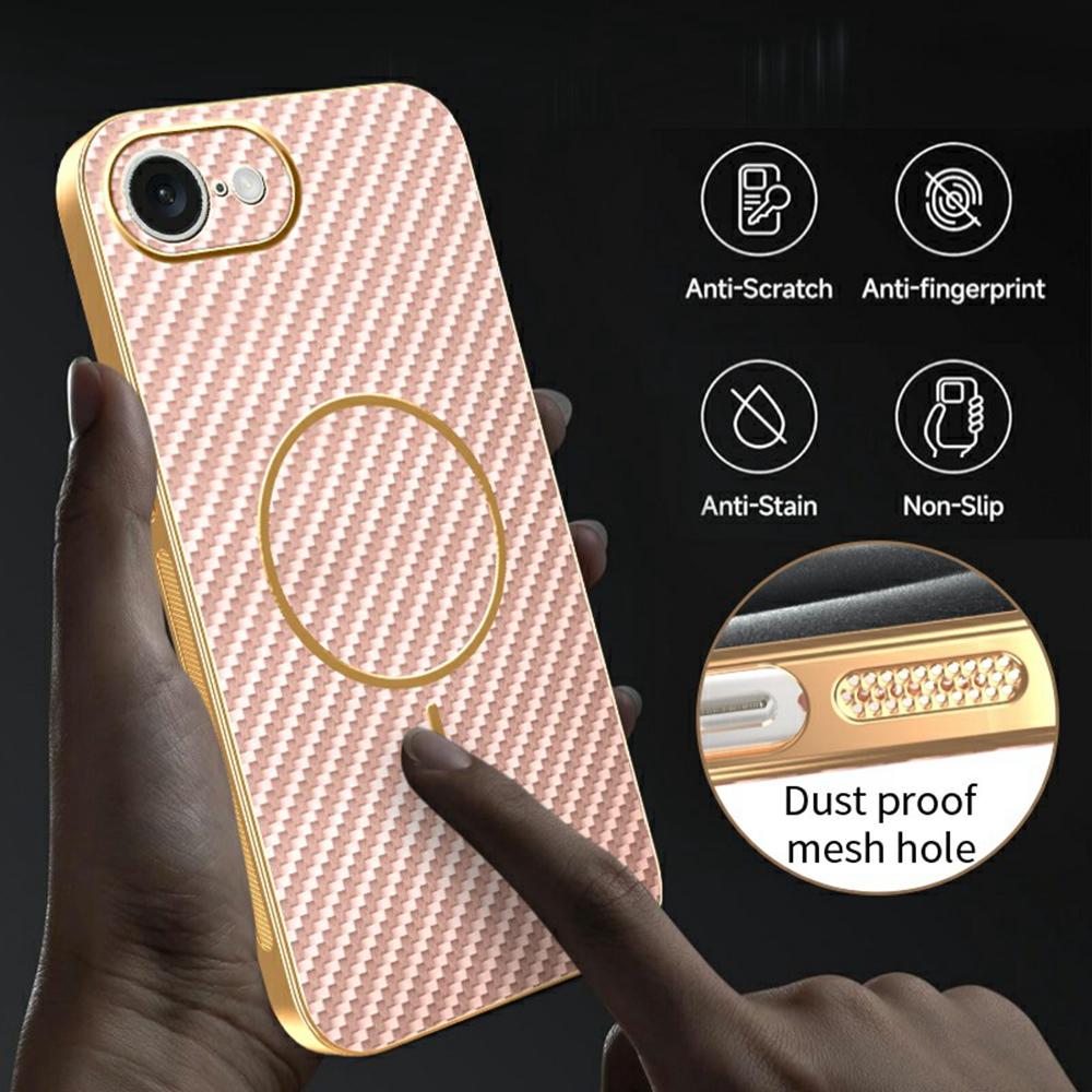 For iPhone 16e Phone Case Carbon Fiber Textured Electroplated TPU Back Cover