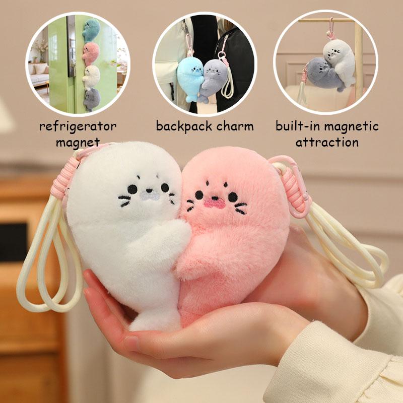 1Pc 14cm Lovely Seal Plush Toys Cute Magnetic Attraction Seal Bag Pendant Doll Enfold Seal for Lovers Children Gift