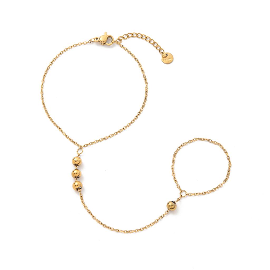 Wind Titanium Steel 18K Gold-Plated With Diamond Small Disc Fashion Bracelet Color-Preserving Women'S Stainless Steel Finger Clip Bead Finger Chain