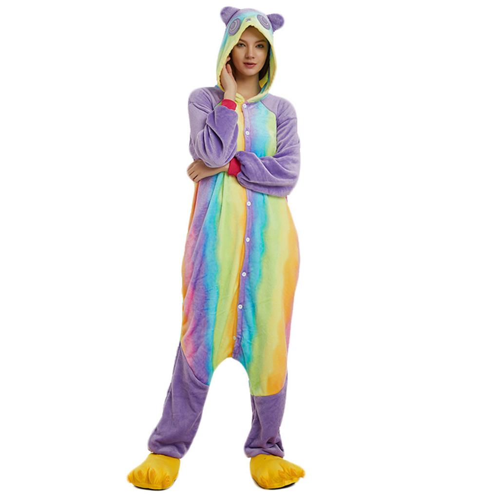 Women Flannel Cartoon One-Piece Pajamas Keep Warm Pajamas