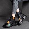 Soft Leather Boots Women's Autumn and Winter Ethnic Style Short-tube Thick-heeled Single Boots Retro Patch Waterproof Platform Boots