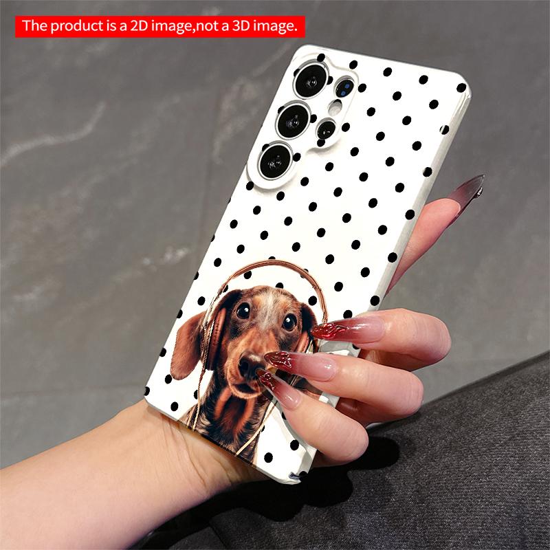2DFlat Samsung phone case Dachshund in Headphones on Polka Dot Background Applicable to Galaxy S22 S23 S24 S25ULTRA S26 A12 A13 A14 A15 A16