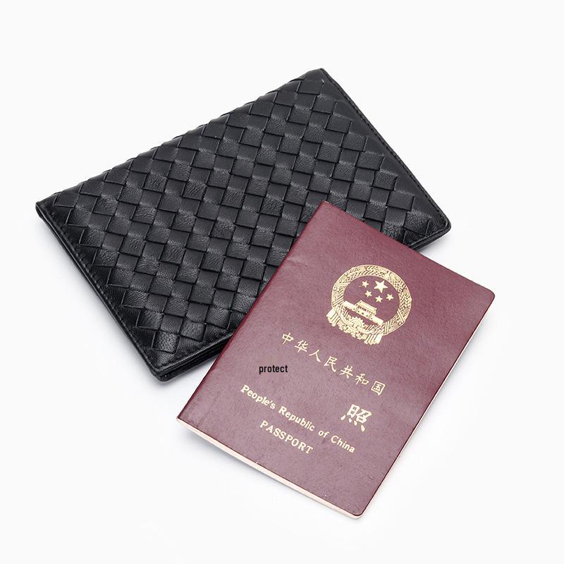 Sheepskin Woven Passport Holder: Women's Genuine Leather Multi-Card Slot Vertical Wallet