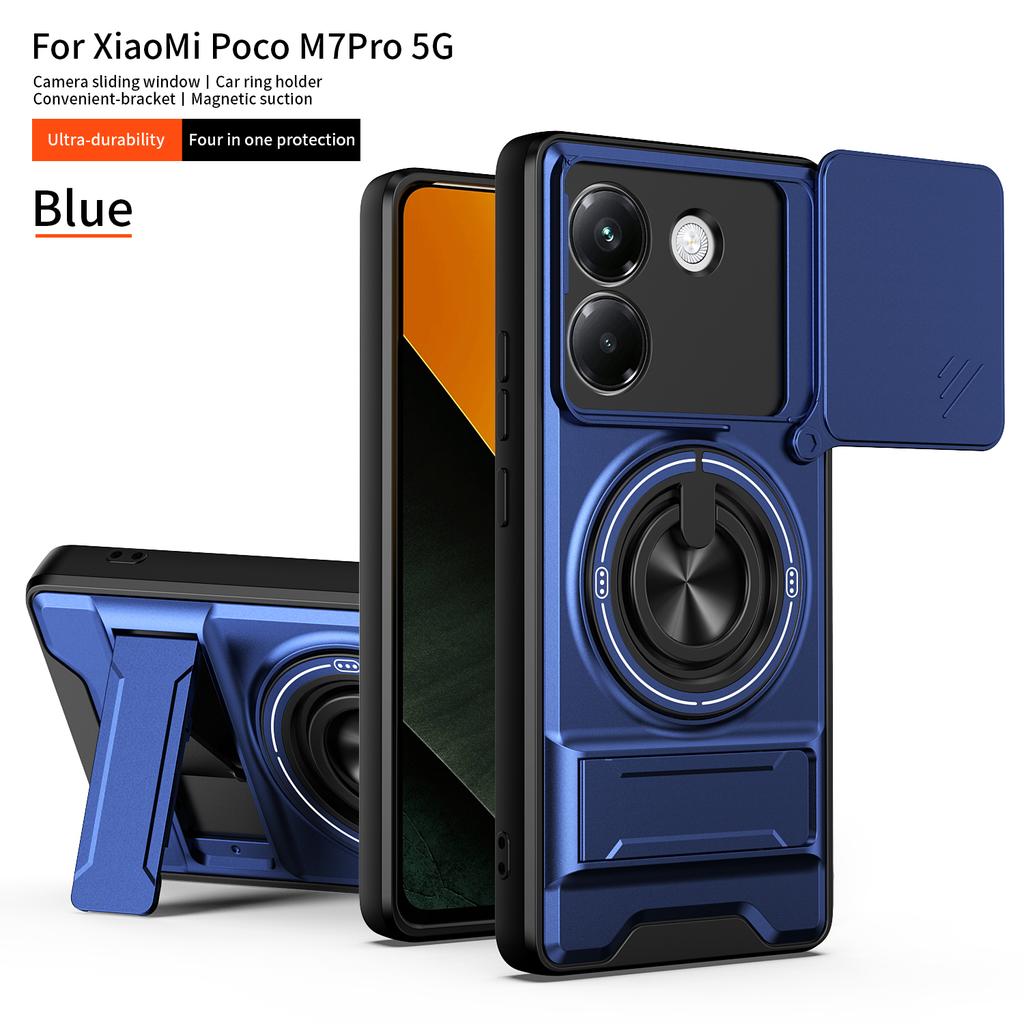 Чехол для POCO M7 Pro 5G Вращающийся Слайдер Защита камеры Кольцо-подставка Противоударная крышка Capa Funda