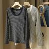 Pure Cotton T-shirt Women's Long-sleeved Striped Base Shirt In Autumn New Round Neck Slim and Versatile Top