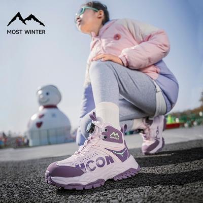 Сапоги для мальчиков и девочек со шнуровкой на пуговицах и плюшем, высокие детские зимние хлопковые сапоги, толстые и теплые