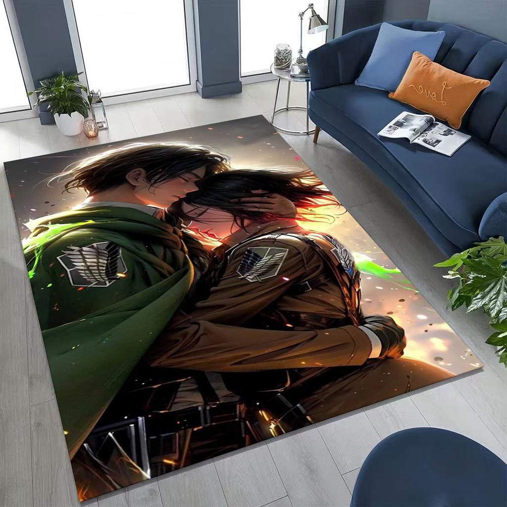 Anime Attack On Titan Eren Mikasa Cartoon Rug for Bedroom Living Room Sofa Home Doormat Decor,Kids Play Non-slip Floor Mat Gift