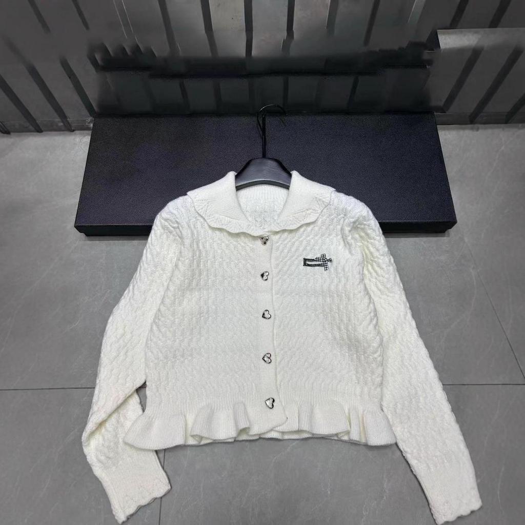Autumn/Winter 2025 Miu Style Lurex Doll Collar Cardigan - Single-Breasted, Long Sleeve, Loose Fit, Versatile Knit Top