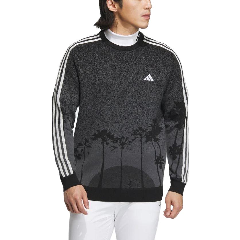 adidas Мужской свитер с круглым вырезом и растительным принтом, черный HY0968