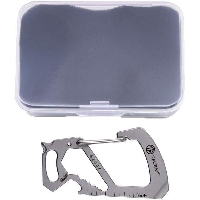 TACRAY Зажим-брелок-карабин, Держатель для ключей из нержавеющей стали с клипсой против потери и быстрым отсоединением, Брелок-мультитул, Открывалка для бутылок и линейка, Легкий