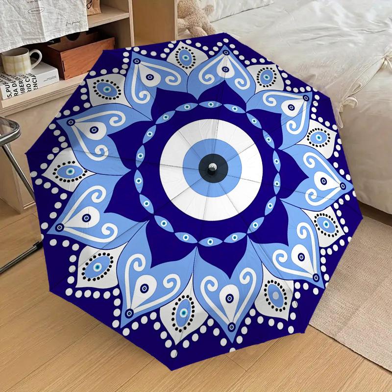 1pc Blue Evil Eye Mandala Themed High-quality Umbrella,Automatic Opening and Closing Umbrella,Multi-functional Umbrella G0811208