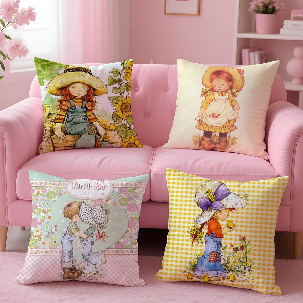 Sweet Anime Whimsical American Art SSarah Kay Cushion Cover Pillow Case Soft Skin Friendly Fabric Concealed Zipper