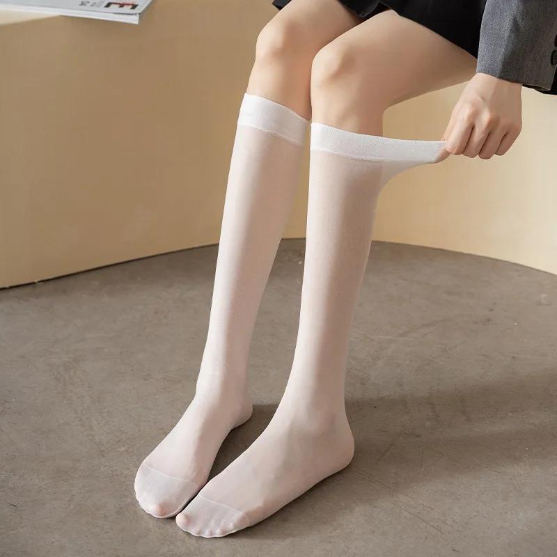 Girls Long Socks Stockings Women College Style Plaid Knee Socks Women Ultra-thin Transparent Crystal Silk Socks Stockings Sox