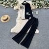 Autumn Winter Women Flower Pattern Knitted Sweater Trouser Two Piece Set O-neck Pullover Tops and Wide Leg Pant Tracksuit